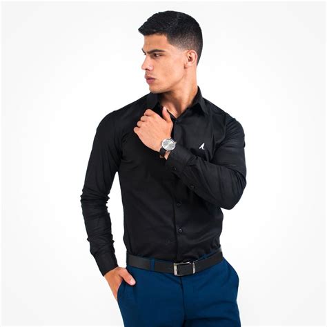 camisa preta social slim|Camisa social masculina super slim .